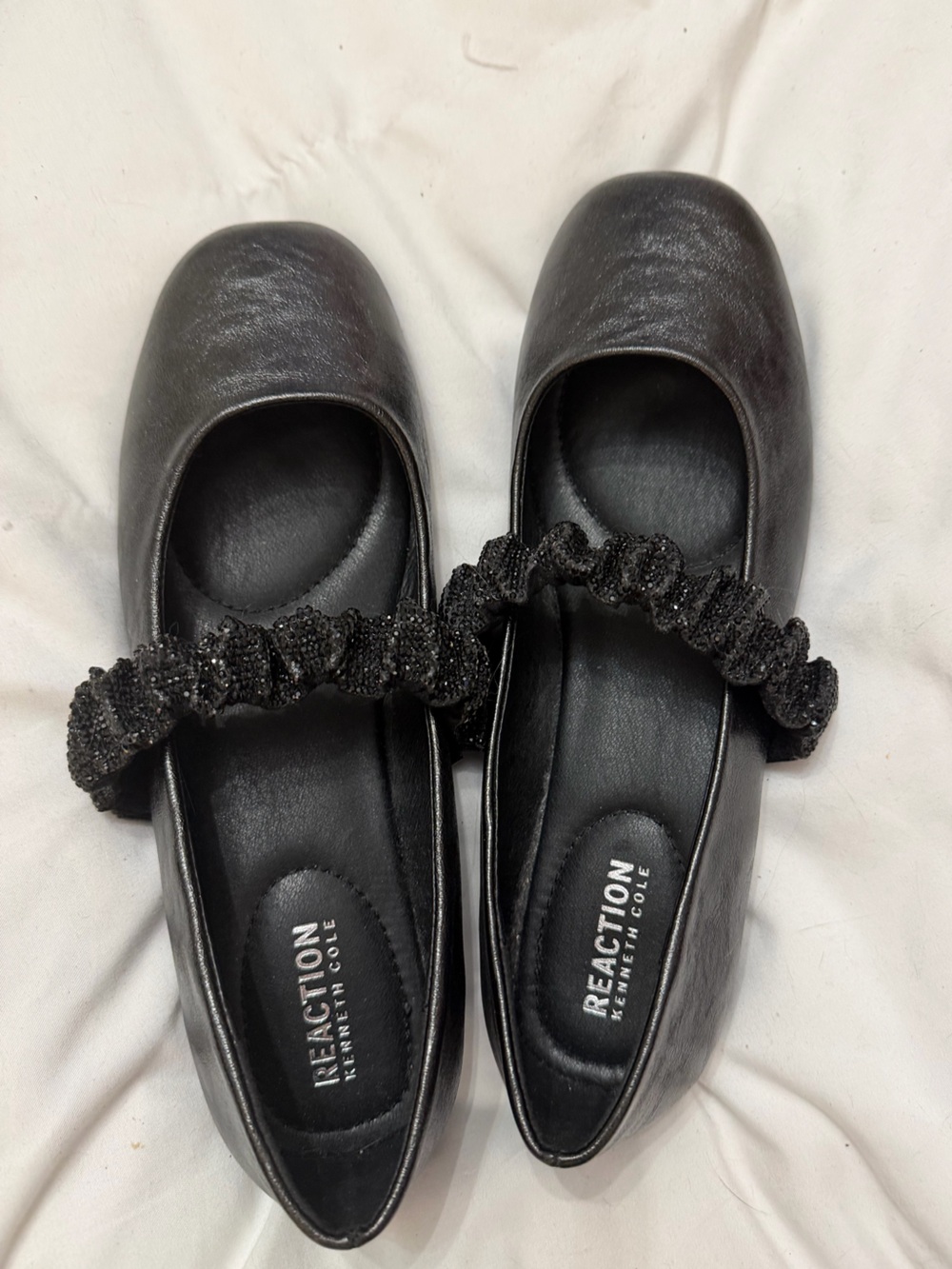 Kenneth Cole Reaction Black Jeweled Strap Ballet Flats
